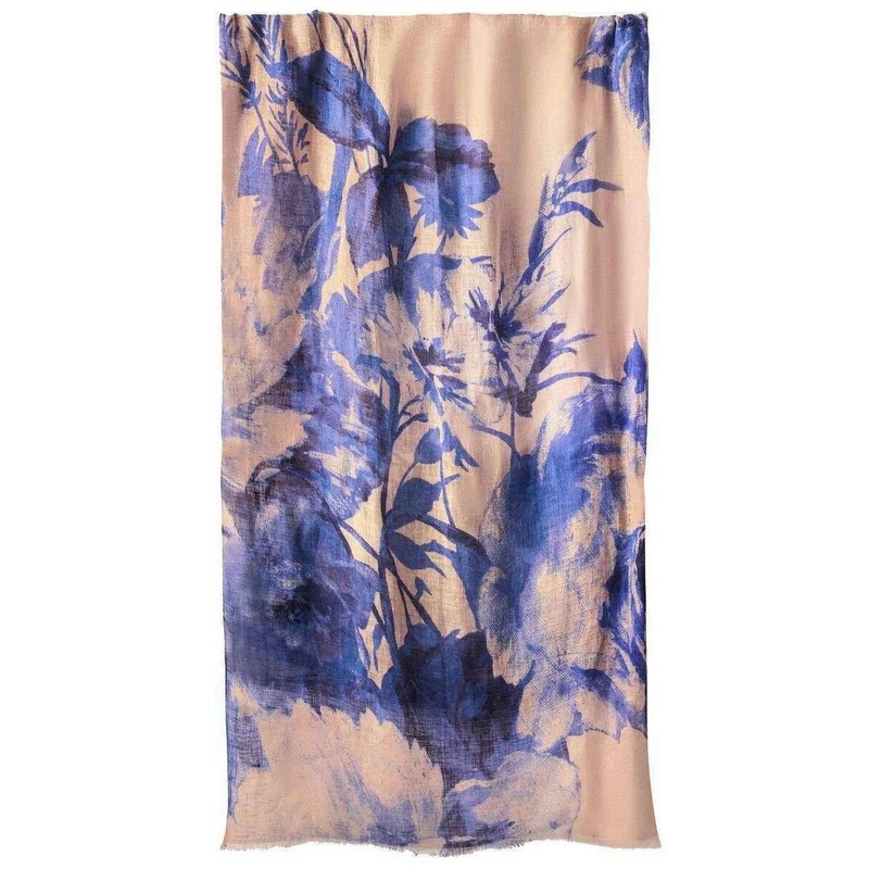 Powder China Bloom Cotton Linen Scarf - Blue