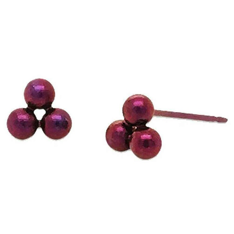 Ti2 Titanium Small Triple Bead Stud Earrings - Brown