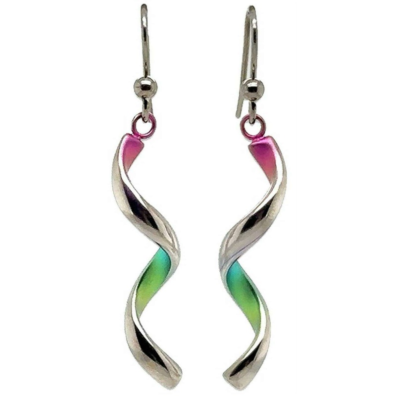 Ti2 Titanium Spiral Drop Earrings - Rainbow B