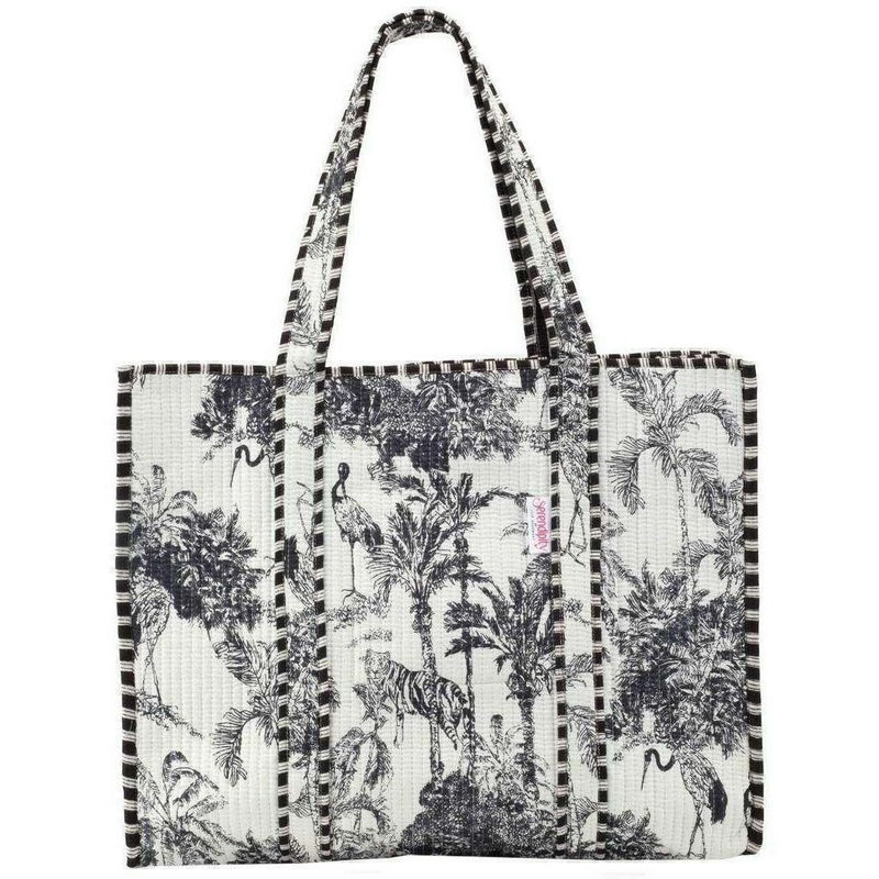 Elie Beaumont Serendipity Cotton Quilted Tote Bag - Crane Black/White