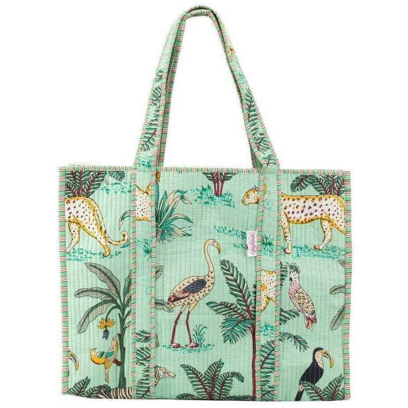 Elie Beaumont Serendipity Cotton Quilted Tote Bag - Jungle Mint Green