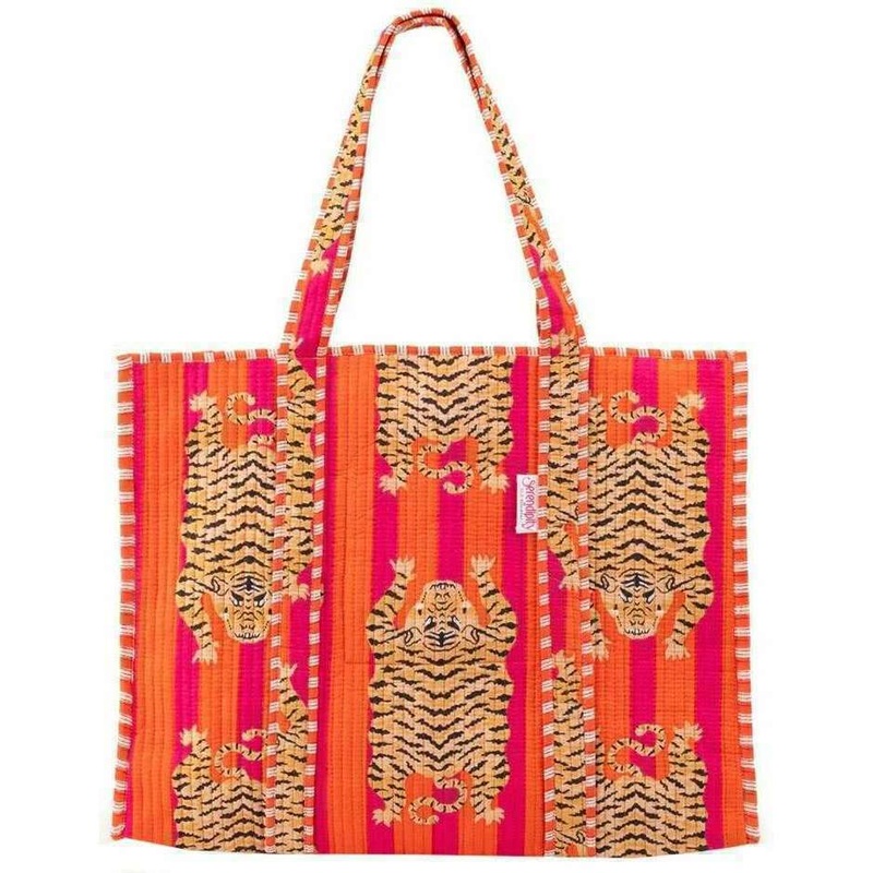 Elie Beaumont Serendipity Cotton Quilted Tote Bag - Tibetan Tiger Pink/Orange