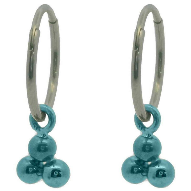 Ti2 Titanium Triple Bead Charm Hoop Earrings - Light Blue