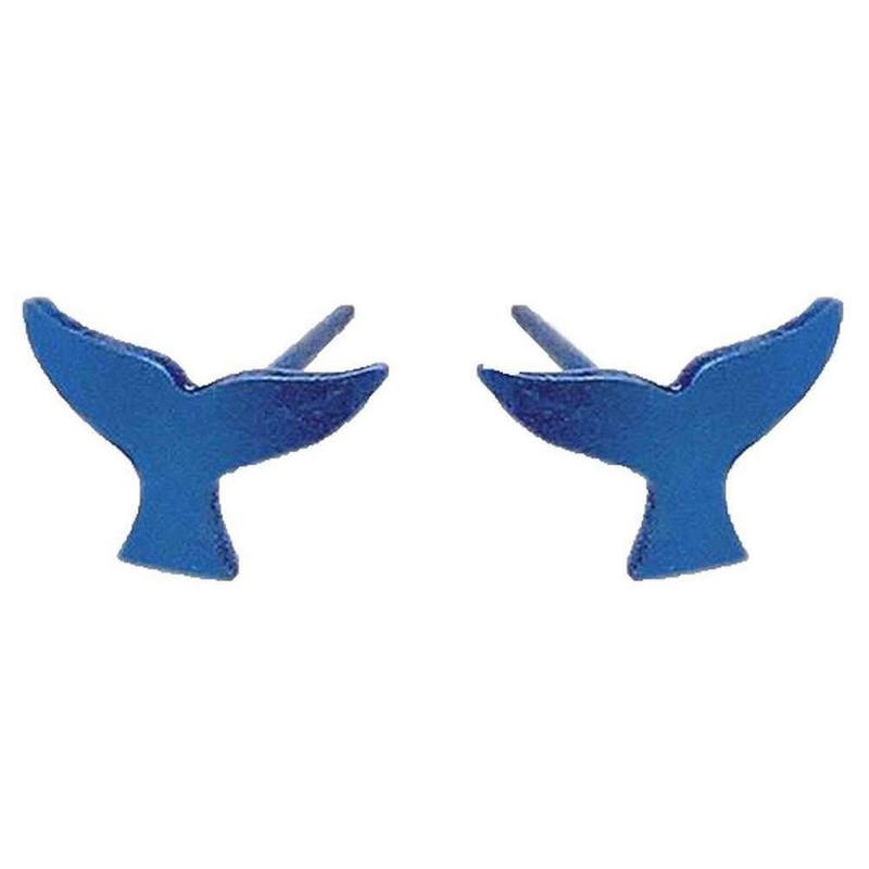 Ti2 Titanium Whale Tail 9mm Stud Earrings - Dark Blue