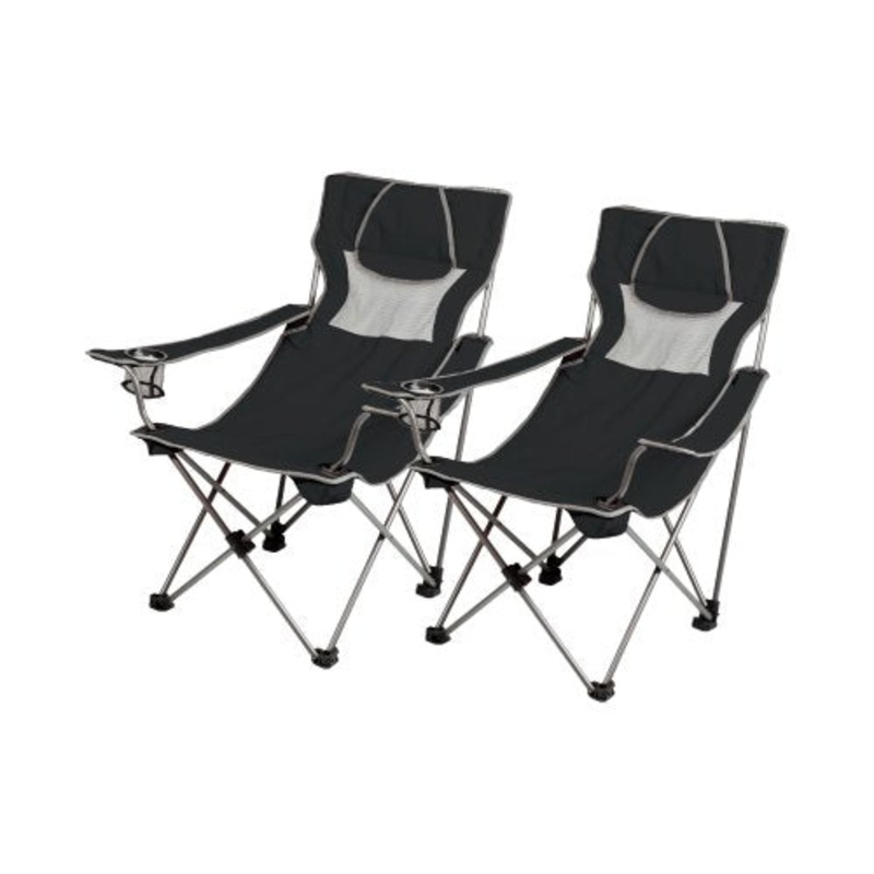 2 Portable Outdoor Folding Camp Chairs with Bag - Black/Grey