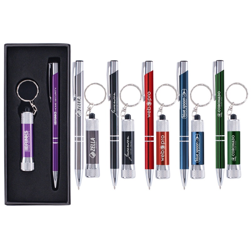 Tres-Chic/Chroma - Laser Engraved Metal Pen & Flashlight Gift Set