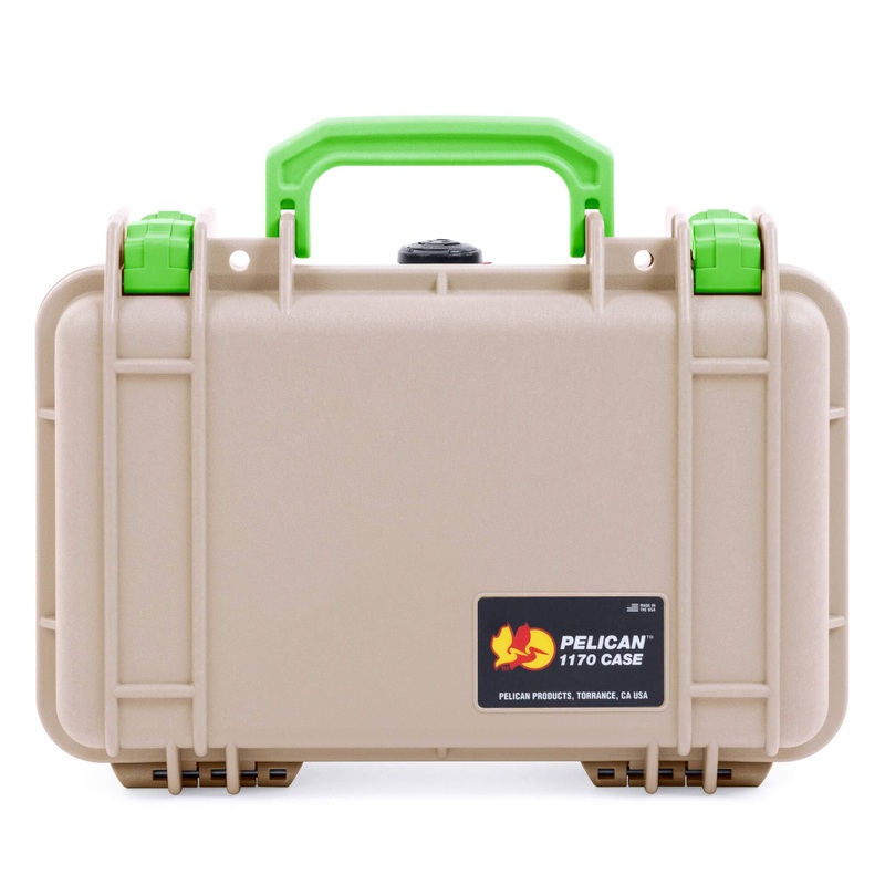 Pelican 1170 Case, Desert Tan with Lime Green Handle & Latches