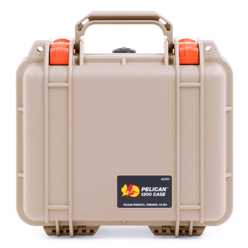 Pelican 1200 Case, Desert Tan with Orange Latches