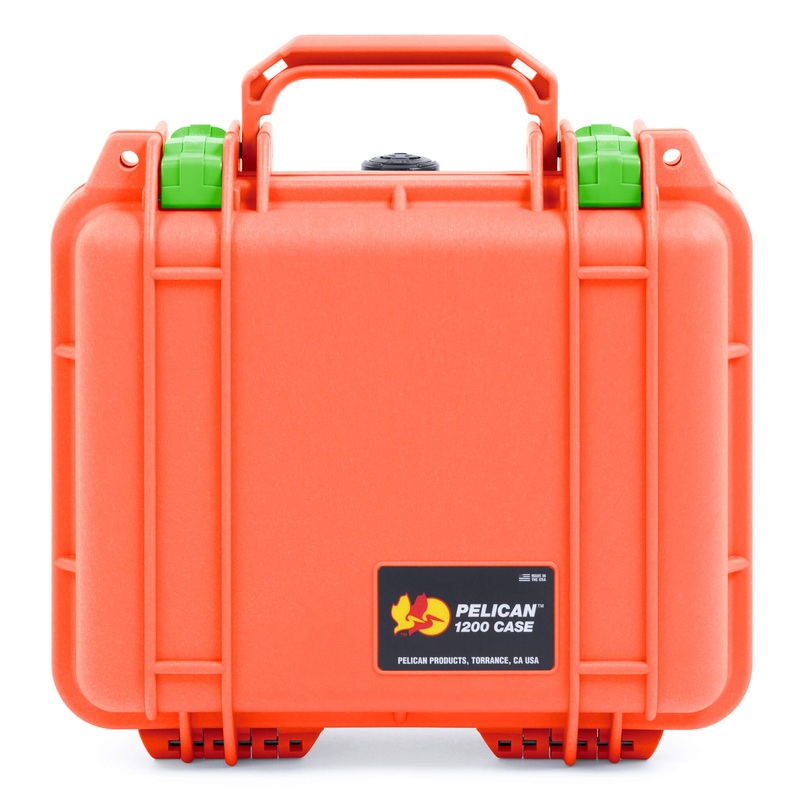 Pelican 1200 Case, Orange with Lime Green Latches
