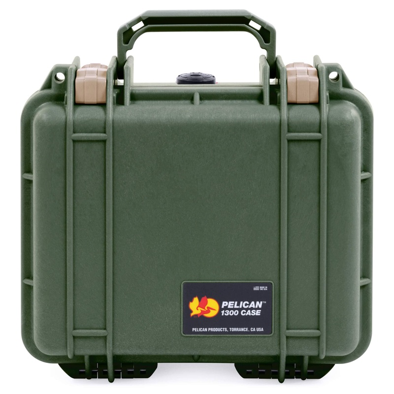 Pelican 1300 Case, OD Green with Desert Tan Latches