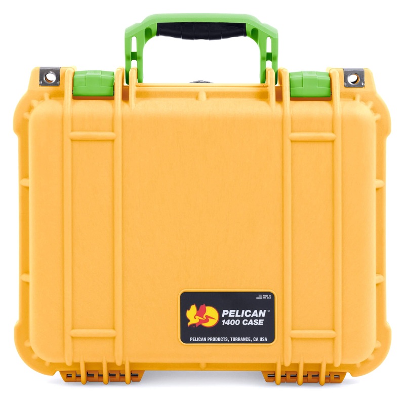 Pelican 1400 Case, Yellow with Lime Green Handle & Latches