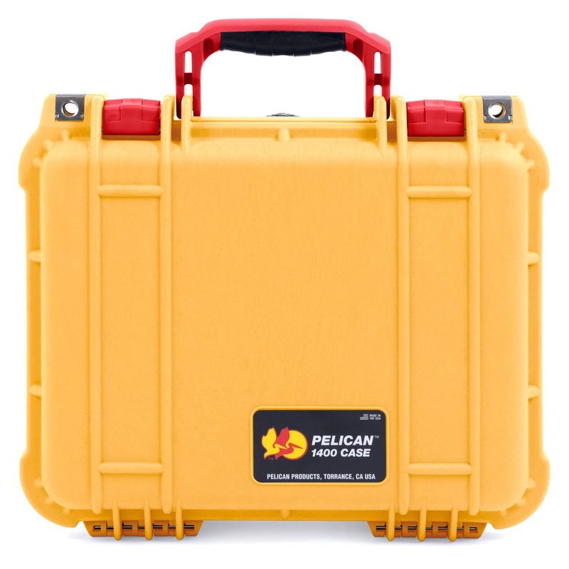 Pelican 1400 Case, Yellow with Red Handle & Latches