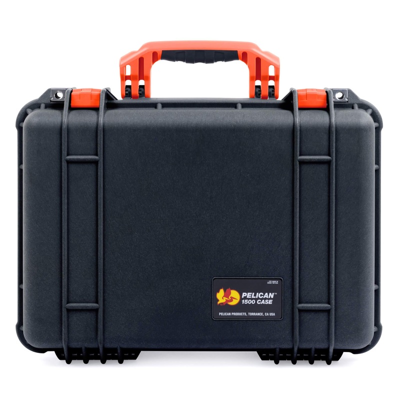 Pelican 1500 Case, Black with Orange Handle & Latches