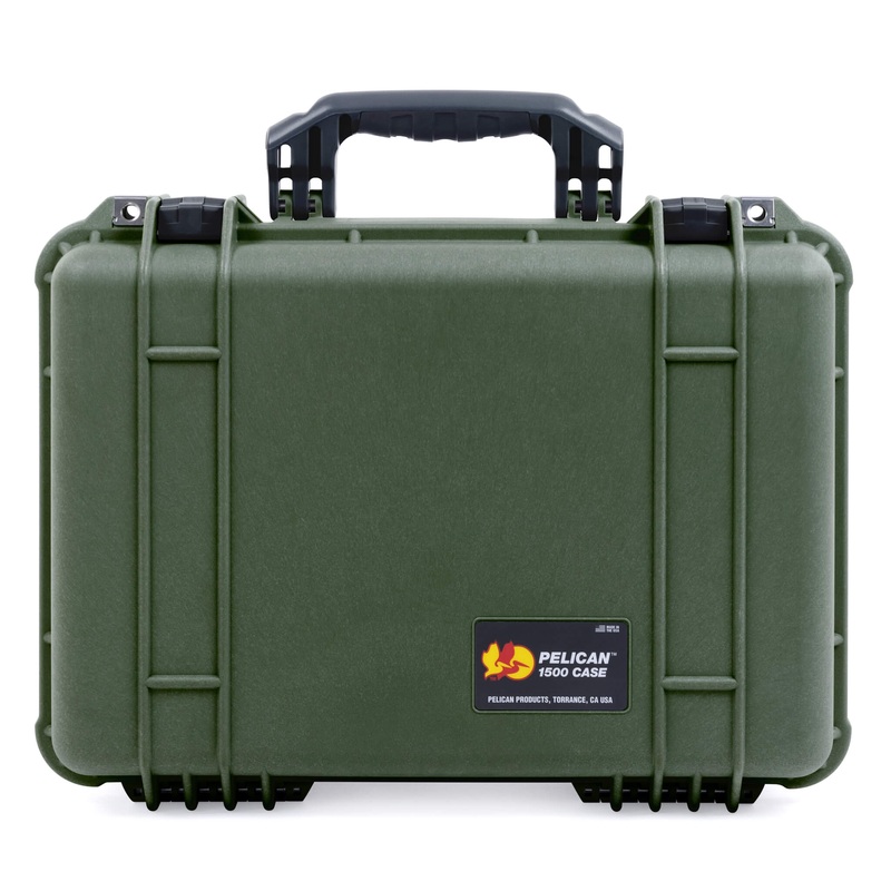 Pelican 1500 Case, OD Green with Black Handle & Latches