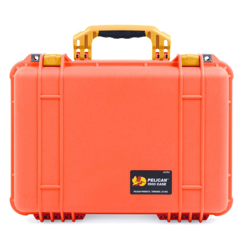 Pelican 1500 Case, Orange with Yellow Handle & Latches