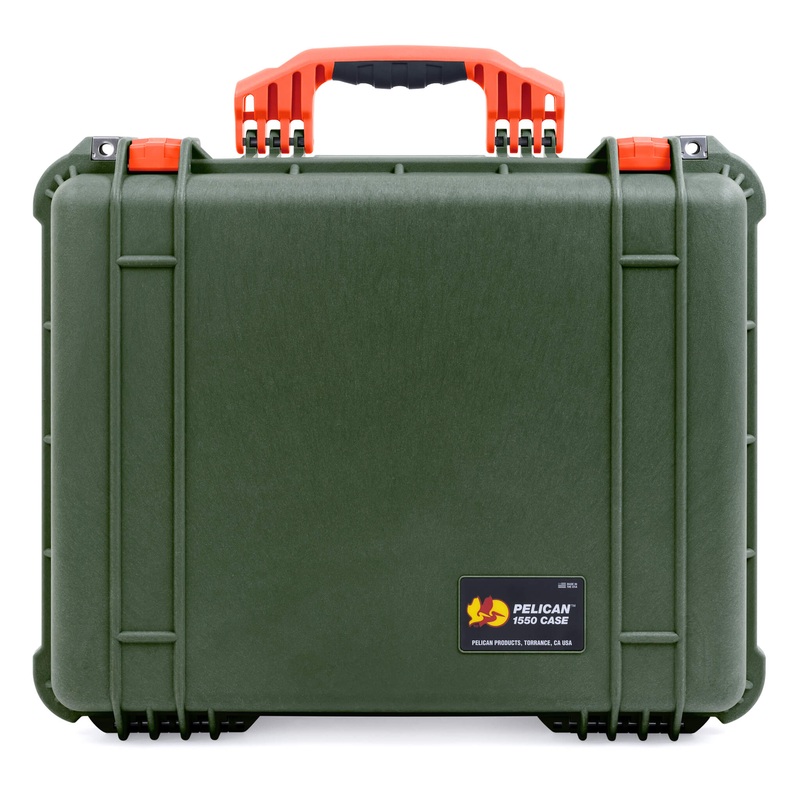Pelican 1550 Case, OD Green with Orange Handle & Latches