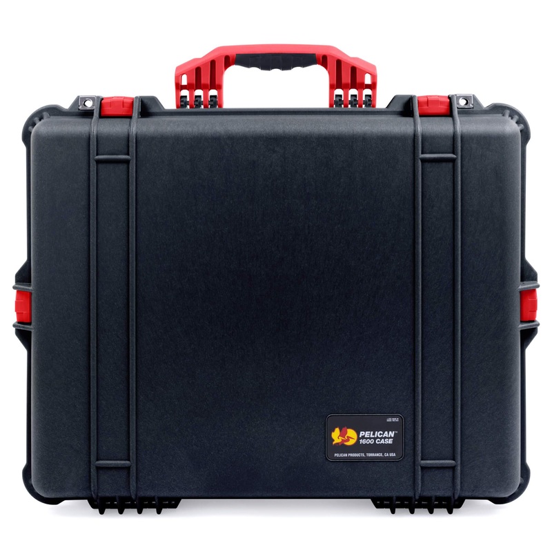 Pelican 1600 Case, Black with Red Handle & Latches