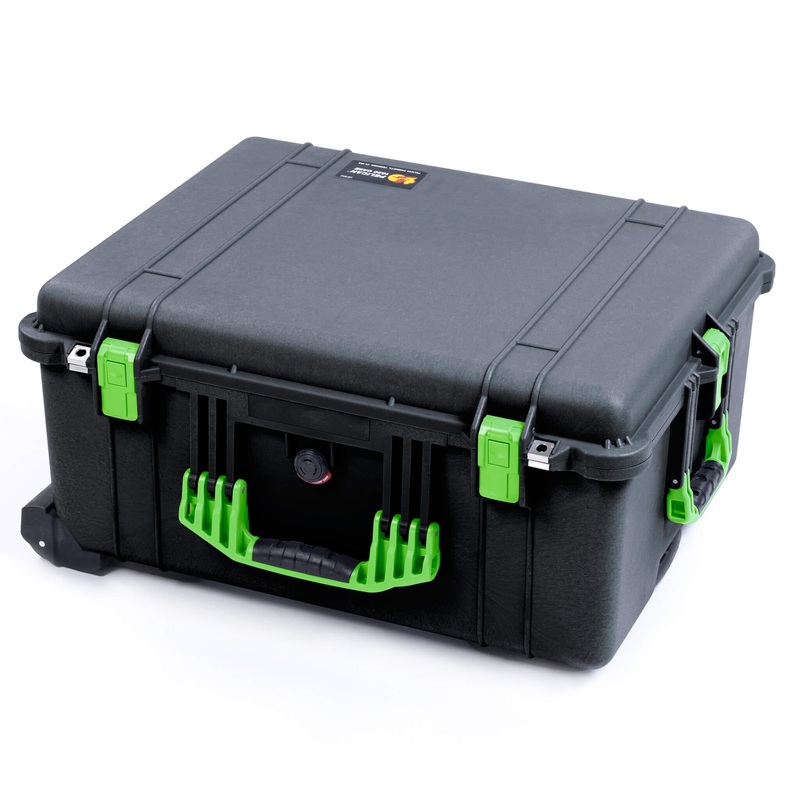 Pelican 1620 Case, Black with Lime Green Handles & Push-Button Latches