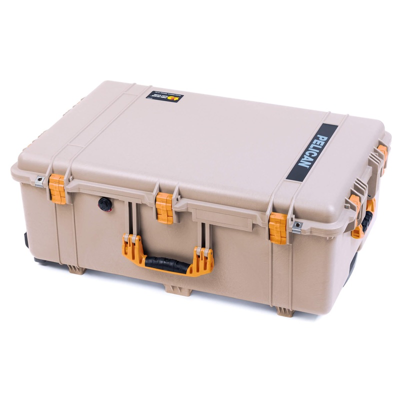 Pelican 1650 Case, Desert Tan with Yellow Handles & Latches