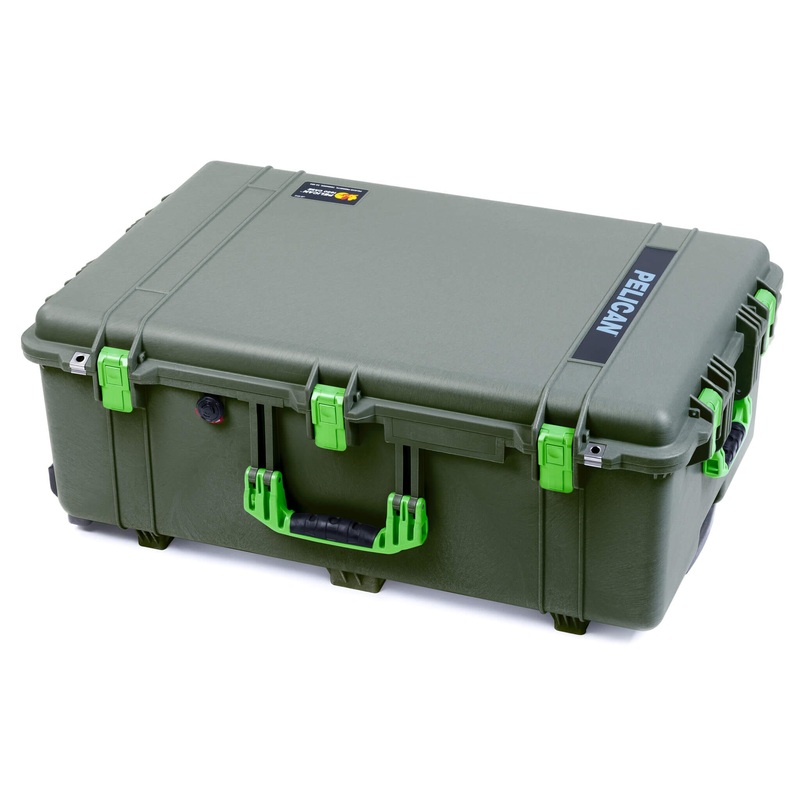 Pelican 1650 Case, OD Green with Lime Green Handles & Push-Button Latches