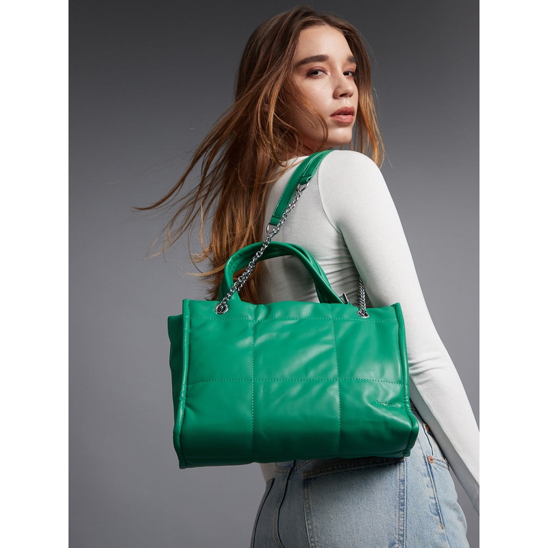 Green Glam Quilted Green Hand Bag