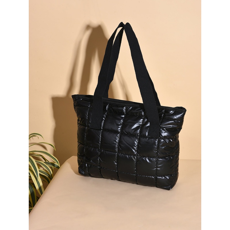 Midnight Shadow Quilt Black Tote Bag