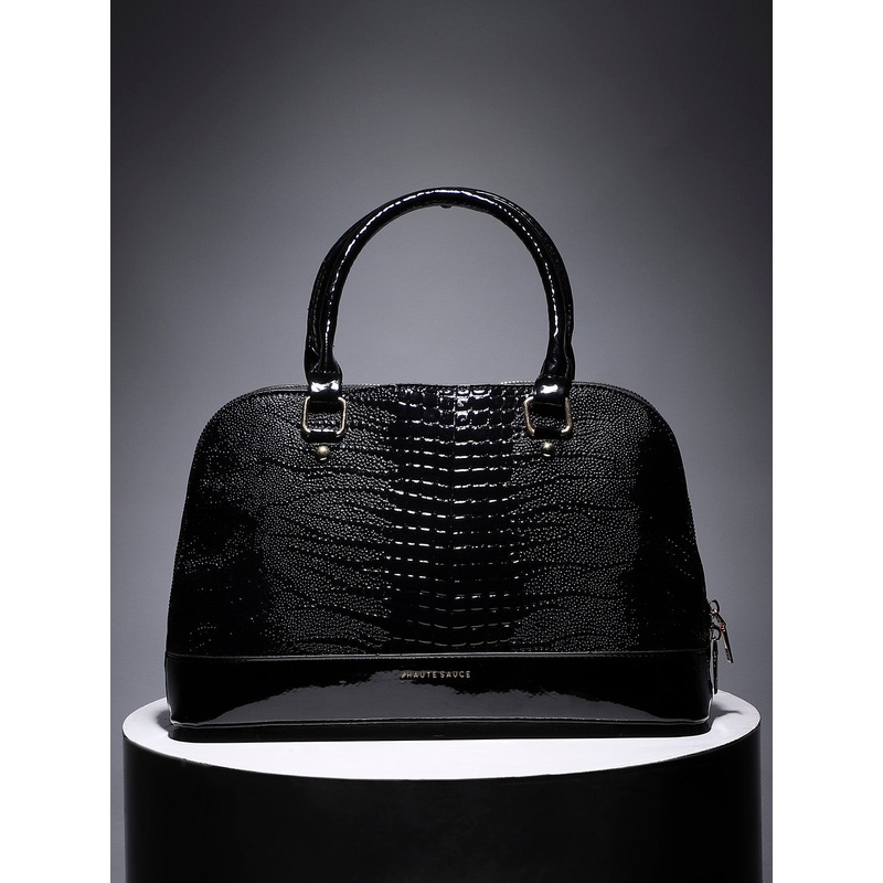 Scale Top Handle Handbag - Black