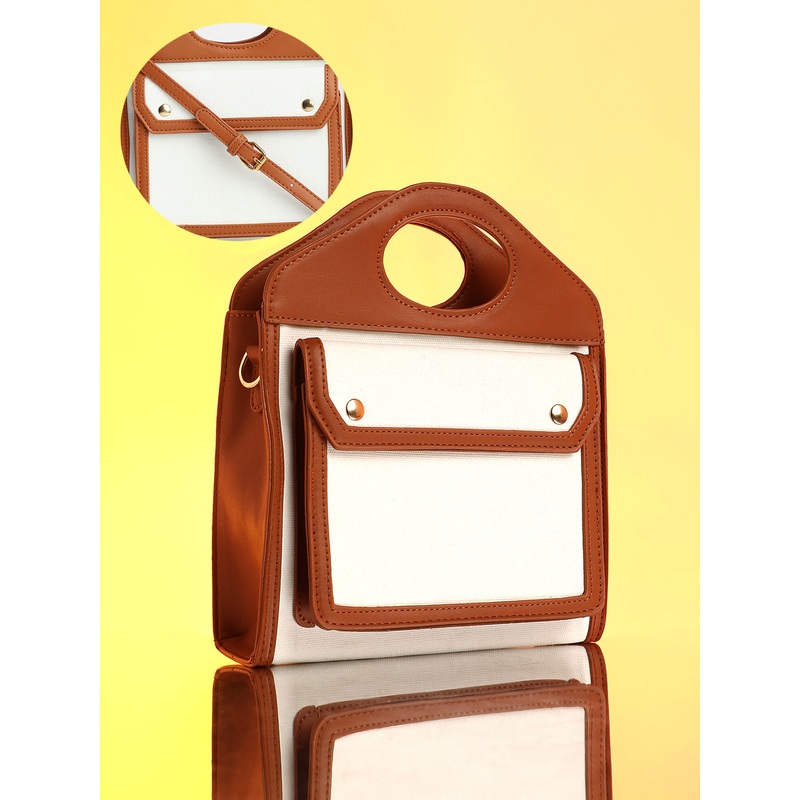 The Canvas Block Hand Bag - Powder White