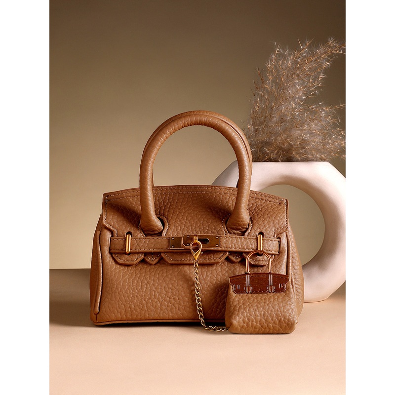The Mini Overlap Satchel Sling Bag With Pouch - Mocha Brown