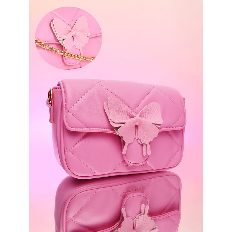 The Quilted Butterfly Shoulder Bag - Barbie Pink