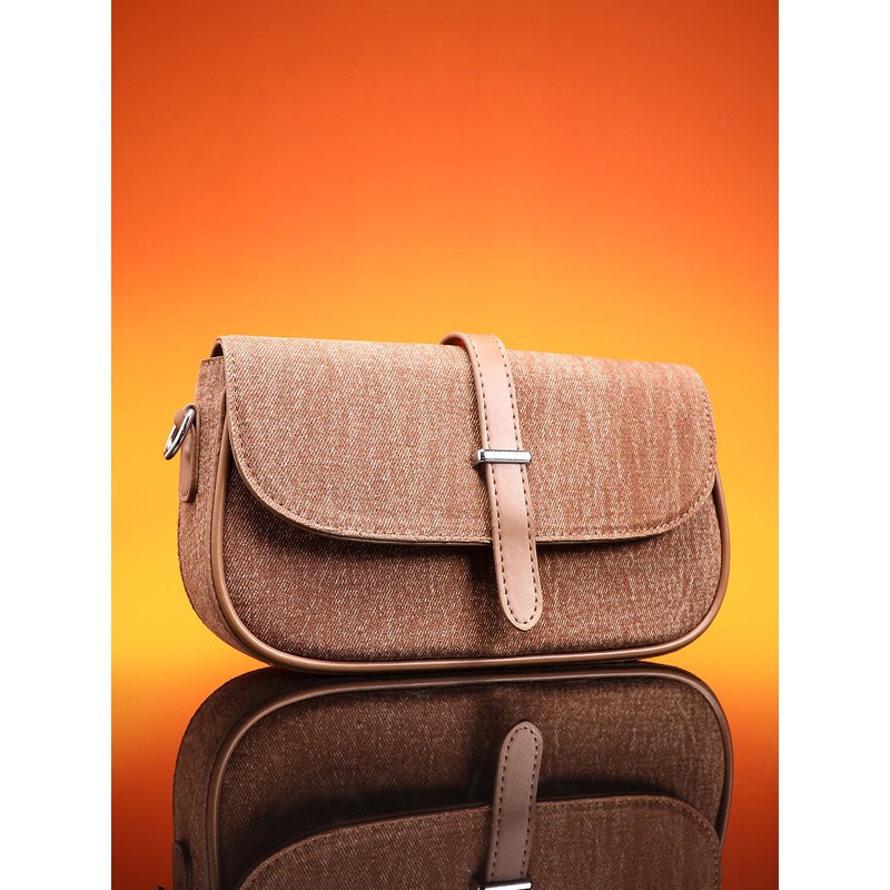 The Ribbed-Structured Sling Bag With Pouch - Peanut Brown