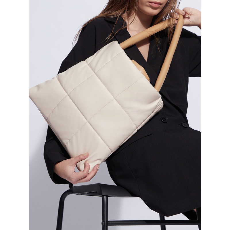 Tufted Treasure Beige Tote Bag