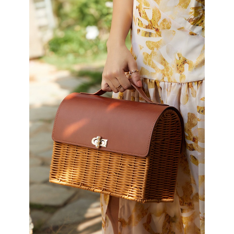 The Rattan Mdecin Hand Bag - Russet Brown