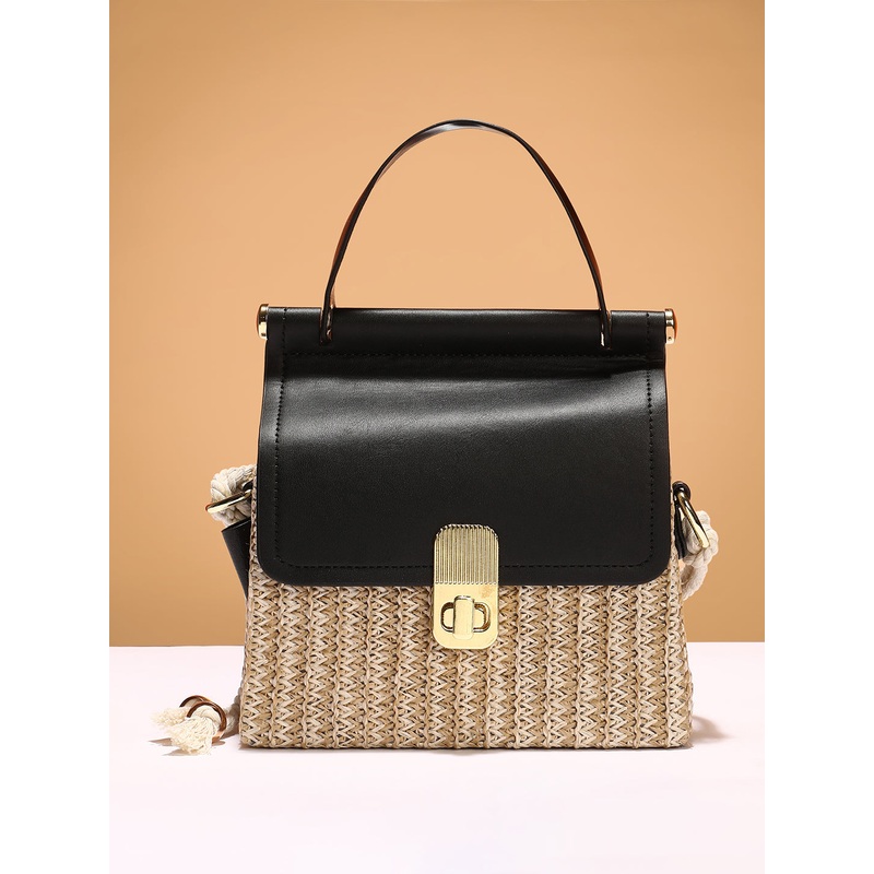 The Small Straw-Mdecin Hand Bag - Onyx Black