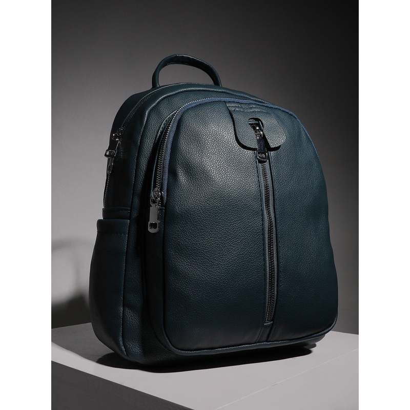 Zip-Front Curve Mini Backpack - Blue