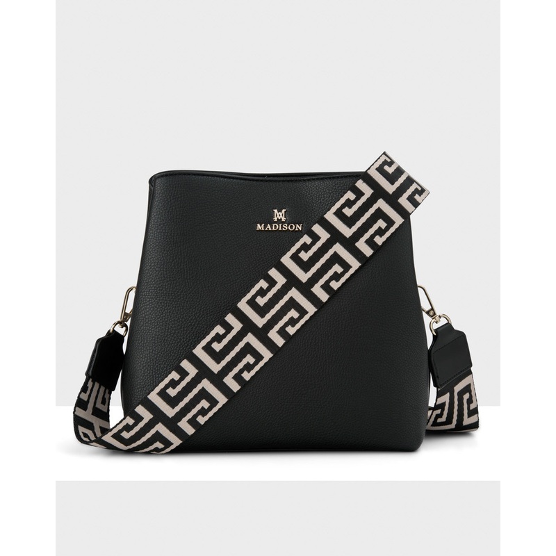 Joanie 3 Compartment Crossbody Bucket Bag + Graphic Bag Strap
