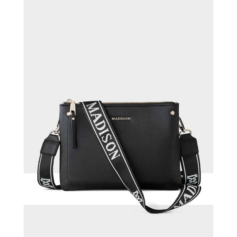 Charlotte Double Zip Crossbody Bag + Monogram Stripe Bag Strap
