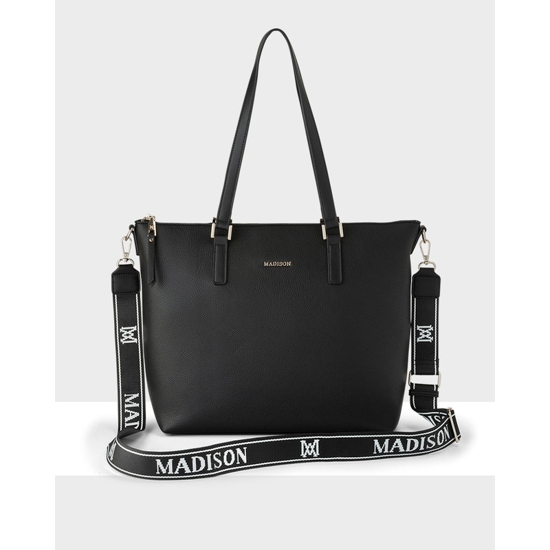 Inga Large Zip Top Tote Bag With Laptop Pocket + Monogram Stripe Bag Strap