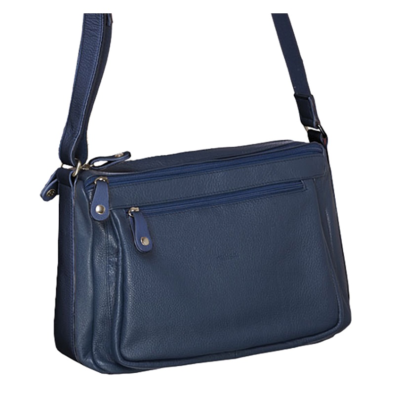 Milleni - Leather 2section Cross Body Bag - Navy