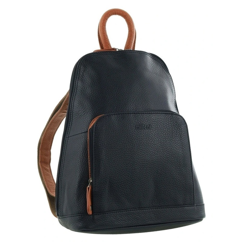 Milleni - NL10767 Leather backpack - Black/Cognac