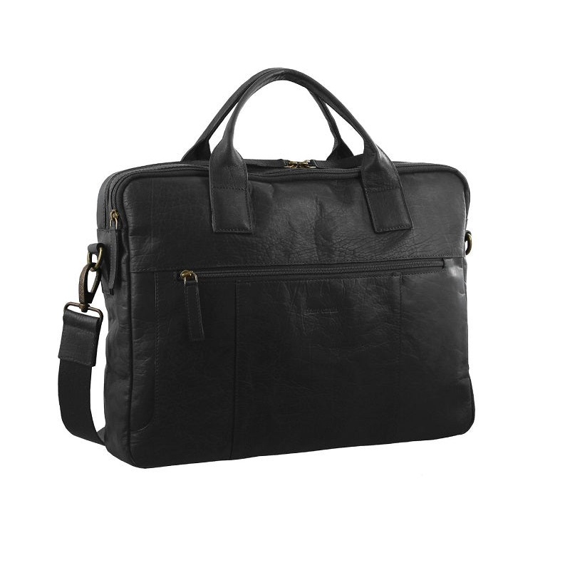 Pierre Cardin - PC2807 Rustic Leather Work/Computer Bag - Black