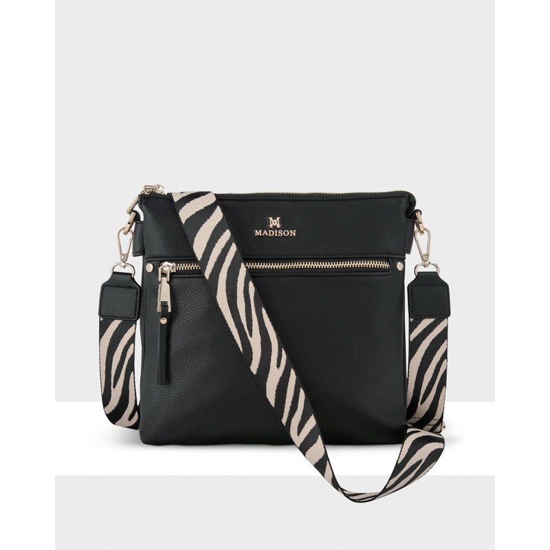 Renee Zip Top 2 Compartment Crossbody Bag + Zebra Bag Strap