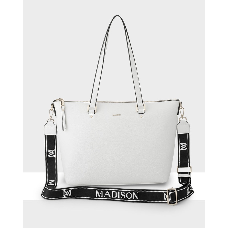Vivian Medium Zip Top Tote With Monogram Stripe Strap