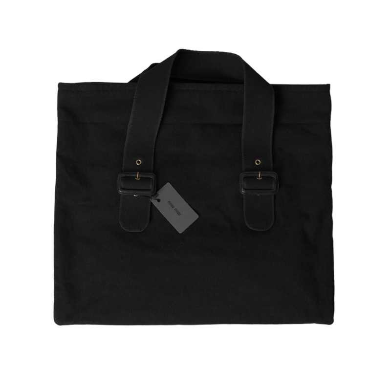 Miu Miu Black Canvas Denim Logo Shoulder Tote Shopping Bag