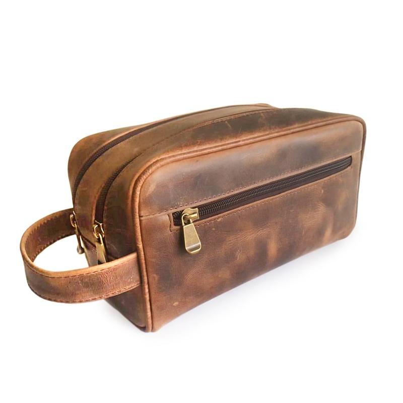 DayTrekr Distressed Leather Double Zip Travel Kit