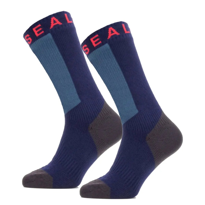 Sealskinz Waterproof Warm Weather Mid Length Sock with Hydrostop - Blue / Grey / Red - X-Large