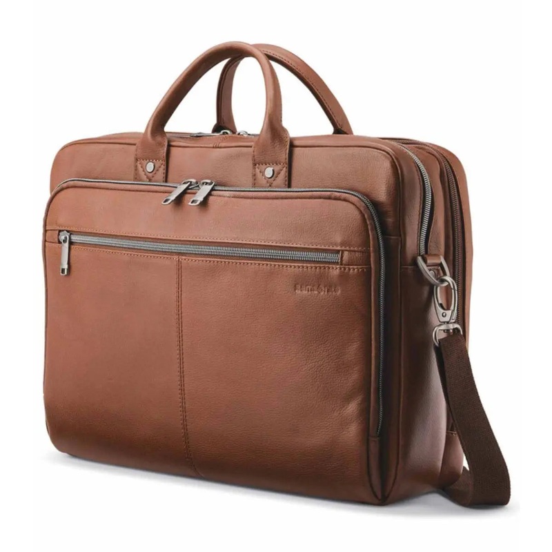 Samsonite Classic Leather Toploader 15.6" Laptop Bag -  Cognac