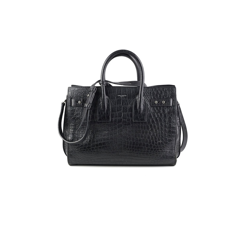 Saint Laurent Crocodile Embossed Calfskin Black