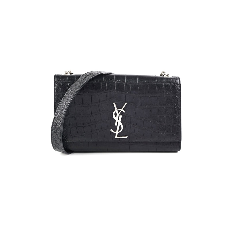 Saint Laurent Medium Black Croc Kate Crossbody Bag