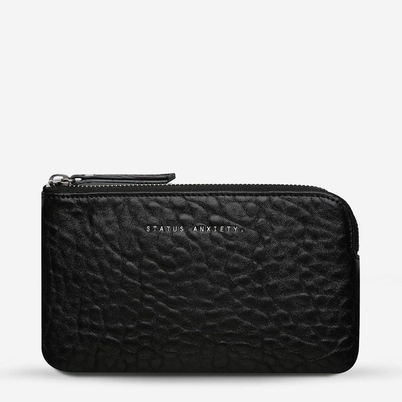 Status Anxiety Smoke And Mirrors Zip Leather Pouch - Black Bubble